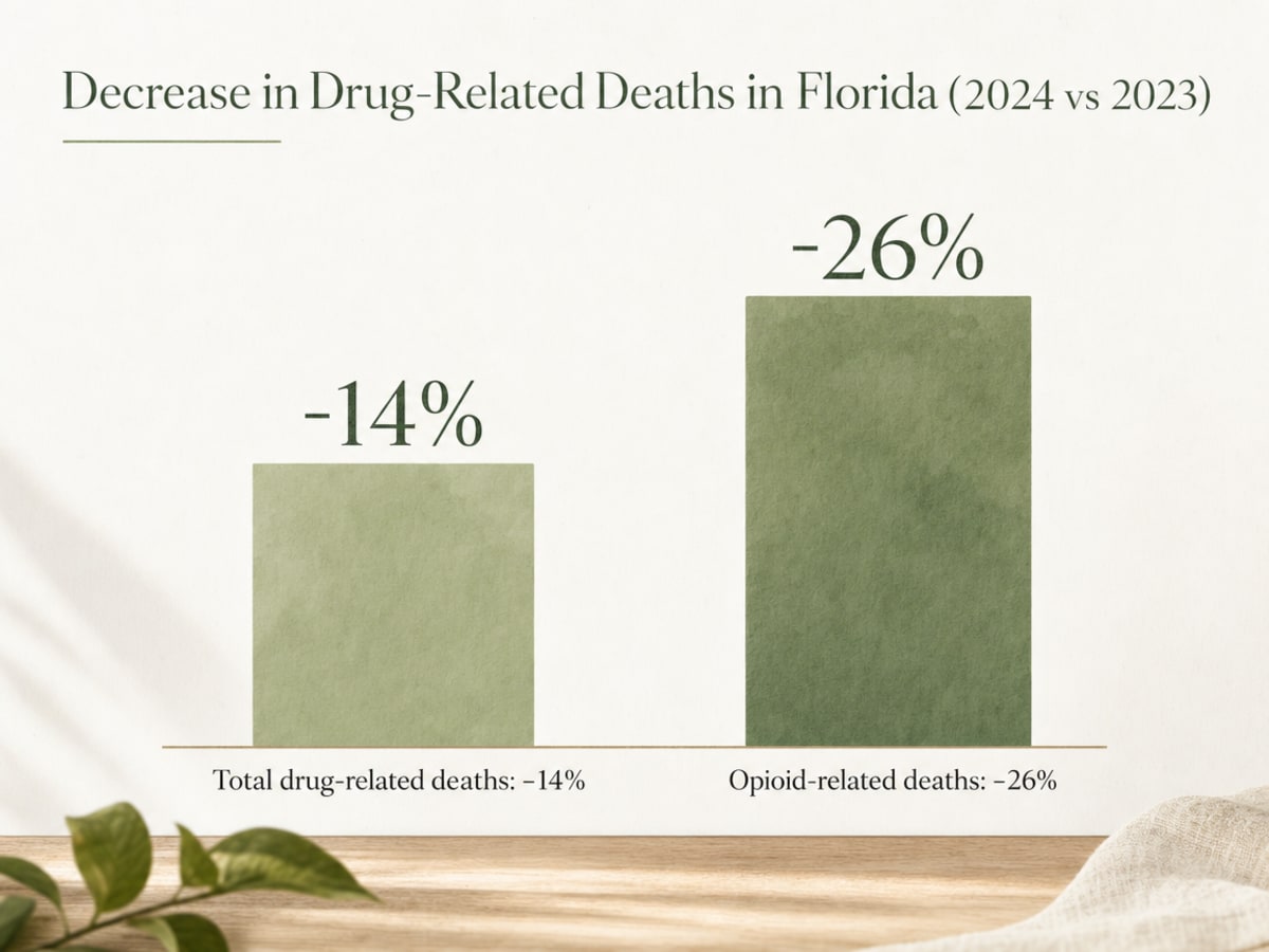 Chart showing Decrease in Drug-Related Deaths in Florida (2024 vs 2023)